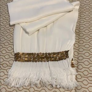 White scarf with gold trim